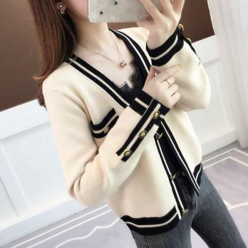 Sweater women spring and autumn 2021 loose western style long-sleeved v-neck single-breasted knitted cardigan jacket all-match