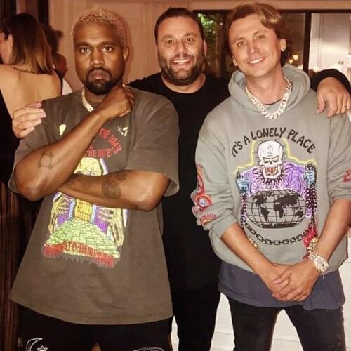 Hip Hop Graffiti Kanye Skull Palace Print Hoodies Mens Autumn Winte Plus Velvet Oversize Pullover Tops Casual Hooded Sweatshirt