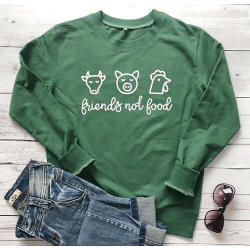 FRIENDS NOT FOOD sweatshirt vegan women fashion grunge tumblr cotton casual graphic cute funny vegetarian slogan pullovers tops