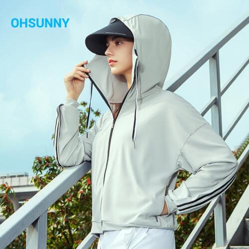 OhSunny Outdoor Anti-UV Thin Breathable Sunscreen Coats Hooded Sun Protection Clothes Ruffles Long Sleeve Shirts Sport Running