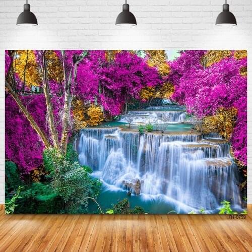 Spring Backgrounds For Photography Natural Landscape Waterfall Lake Flowers Green Grass Scenic Photographic Backdrops Photocall