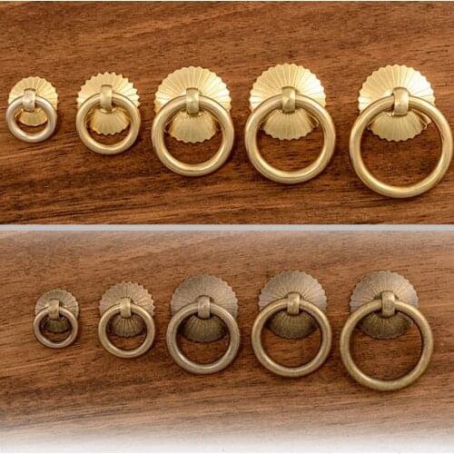 Vintage Brass Cabinet Ring Knobs Pulls Gold Kitchen Drawer Cupboard Door Handles-1Pack