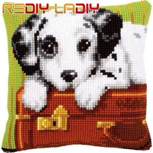 Cross Stitch Cushion Sleeping Dog Make Your Own Pillow DIY Chunky Cross Stitch Kits Pre-Printed Canvas Acrylic Yarn Pillow Case