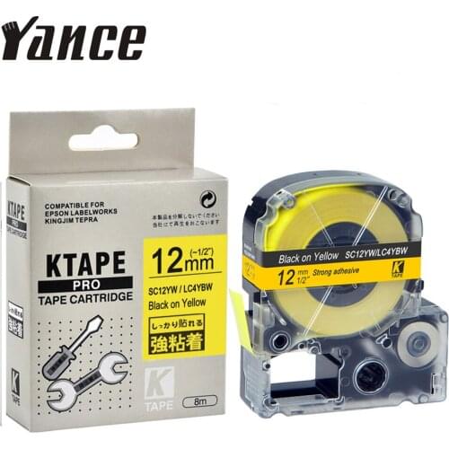 Yance SC12YW/LC4YBW9 LC-4YBW Compatible Epson/KingJim LW-300 LW-400 LW400 label maker printer Black on Yellow 12mm label tape