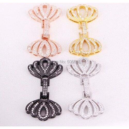5PCS Double Flower CZ Clasp Micro Pave Zirconia Buckle Clasp, Gold ,Sliver ,Rose Gold Black Color for Jewelry Making