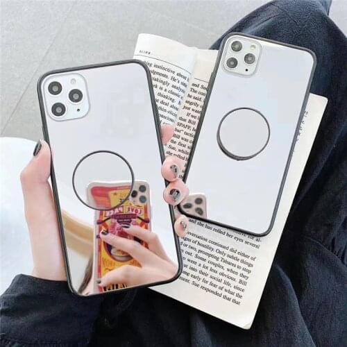 Mirror Phone Case For iPhone 12 mini 11 Pro X Xs Max XR 7 8 6 6s Plus Max SE 2020 Expanding Phone Stand Holder Support Cover