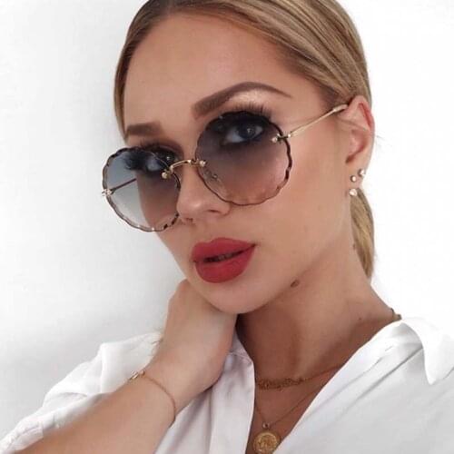 Round Rimless Sunglasses Women 2020 Brand Luxury Feamle Woman Shades Ins Sun glasses lunettes de sol femme Sunglass UV400