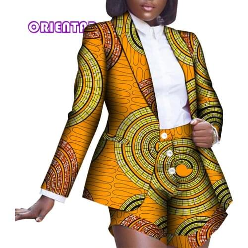2 Pcs Set Women African Pants Set African Print Blazer Coat and Short Pants Bazin Riche Clothing Women Office Fashion WY8266