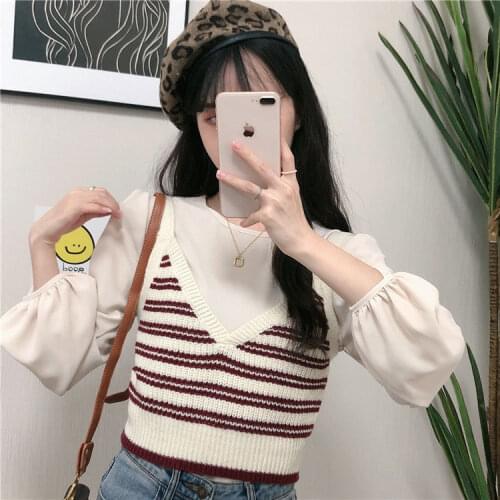 Women Sweater Vest Autumn and Winter V-neck Knitwear Womens Loose Sling Outerwear Vest Short Top