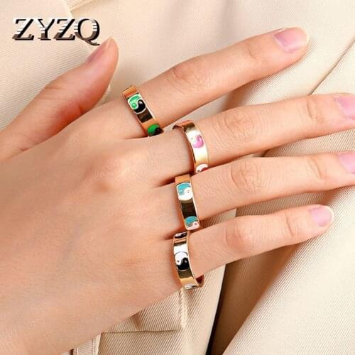 ZYZQ Vintage Drip Oil Rings For Women Girls Gold Color Heart Gossip Tai Chi Ring Wedding Couple Ring Jewelry Wholesale