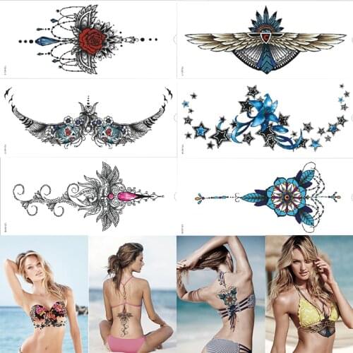 1Pcs 2016 NEW Beautiful Design Waterproof Under Breast Tattoo, Ornamental Temporary Metal Tattoo, Sexy Women Tattoo