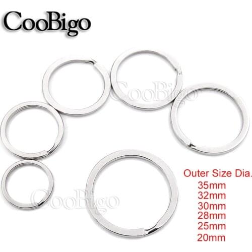 20pcs 6 Size Plated Round Flat Key Rings Key Chain Holder Split O-Rings Silver Keyfob Accessories 20mm~35mm Outer Diameter
