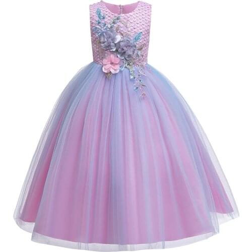 2020 Flower Colorful Princess Dress Kids Dresses For Girls Children Costume Gown Lace Girl Party And Wedding Dress 10-12 Years