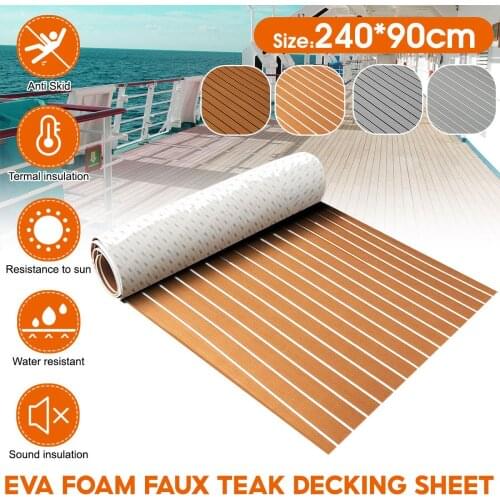 2400x900mm Self-Adhesive EVA Foam Faux Teak Decking Sheet Marine Flooring Boat Yacht Decking Sheet Brown Gray Striped Mat