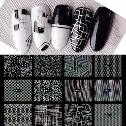 12 Designs 3D Mixed Irregula Laser Silver Line Wave Pattern Stickers Design Nail Art Decals Manicure Decoration Nails Tool 2019