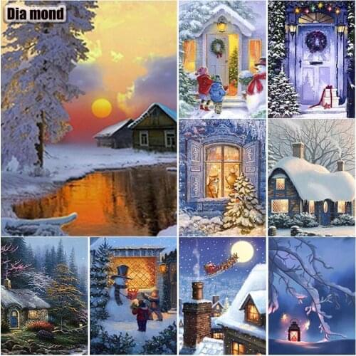 5D DIY Scenery Diamond Painting Snowman Full Square Round Drill Diamond Embroidery Cross Stitch Manual Gift Home Decoration