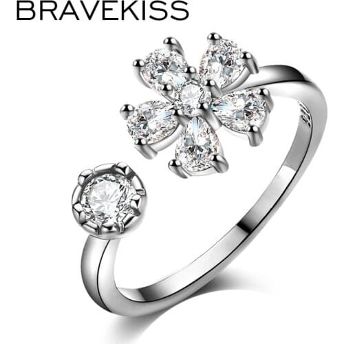 BRAVEKISS Luxury Rotating Zirconia Adjust Open Wedding Rings Fashion Jewelry Gift for Women Creative Finger Spinning Ring PR0237