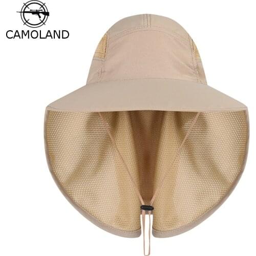 CAMOLAND UPF50+ Summer Sun Hat Women Long Wide Brim Boonie Hats Unisex Bucket Hat With Breathable Neck Flap Outdoor Fishing Caps