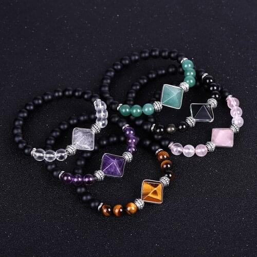 Chakra Beaded Bracelet Natural Amethyst Rose Quartz Pyramid Accessories Bead Healing Yoga Energy Balance Bracelets Jewelry