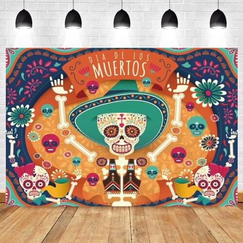 Day of The Dead Backdrop Mexican Skull Skeleton Photography Background Dia DE Los Muertos Dress-up Party Fiesta Vinyl Banner