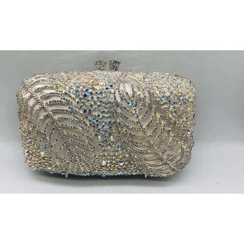 Elegant Crystal Evening bag Clutch Bags Fashion Ladies Rhinestone Gold Metal Flower Clutches Handbags Female Prom Feast Purses