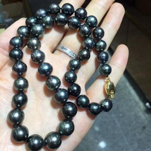 Elegant Noble jewelry double strands Designer natural tahitian black pearl necklace18inch