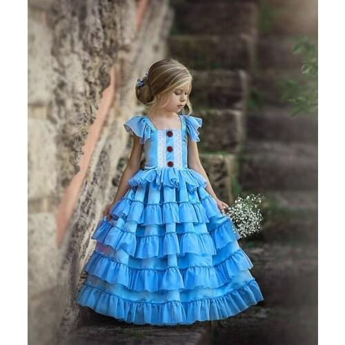 Baby Girls Fantasy Princess Dress 2021 Kids Blue Cotton Birthday Wedding Party Dresses Customes Clothes For Pretty Kids Girl