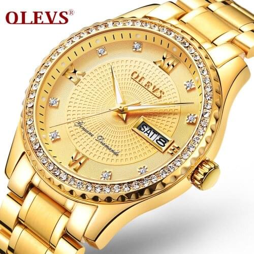 Hot Sale OLEVS 6618 Men Luxury Rhinestone Quartz Dial Watches Steel Band WaterProof Date Luminous Male Business Wristwatch