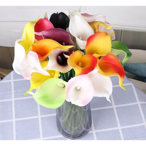 20Pcs Artificial Flowers PU Mini Calla Lily Real Touch Flower Home Wedding Flower Wall Background Decoration Fake Flower Wreath