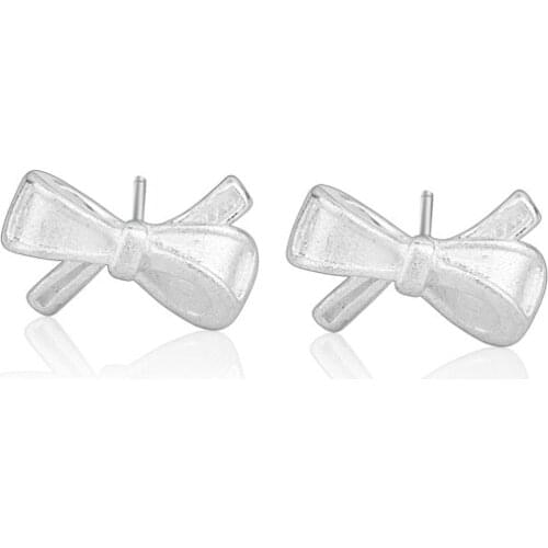 Exquisite Silver-color Stud Earrings for Women Accessories Jewelry Girl Gift Sweet Fashion Asymmetric Bow Earrings
