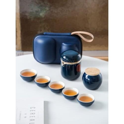 Ceramic Teapot One Pot Four Cup Outdoor Travel Kung Fu Teapot Tote Bag Travel Cup Set Tcup Gift Tea Set Chinese Tea Set