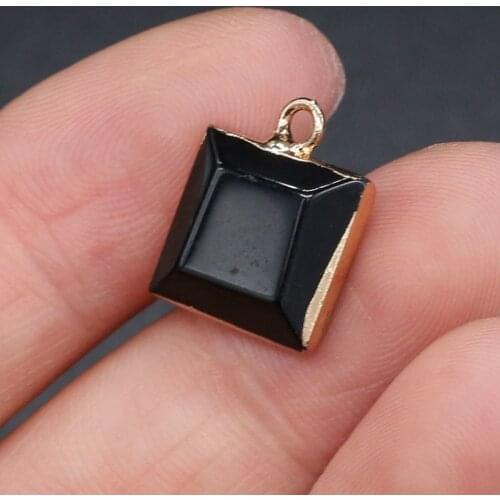 Natural Stone Pendant Square Black Agates Plated Pendant Necklace for DIY Jewelry Best Birthday Gift Size 12x16mm