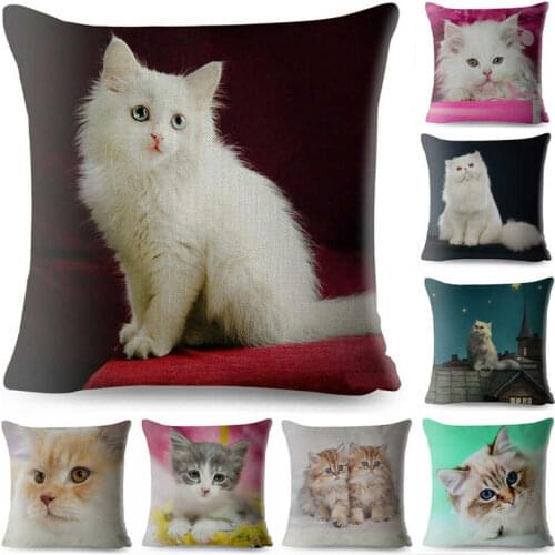 Cat Square Throw Cotton Cushion Sofa Persian Linen Covers Print Cute Home Pillow