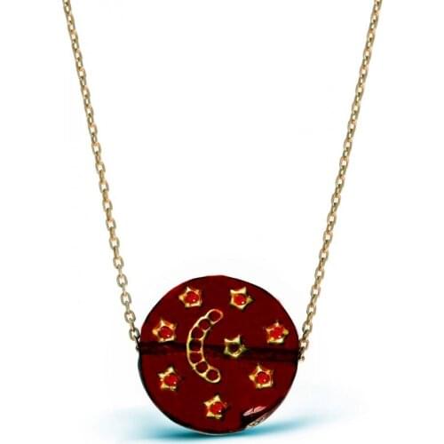 Argentum Concept-Moon Star Motif Silver Garnet Necklace-N135301