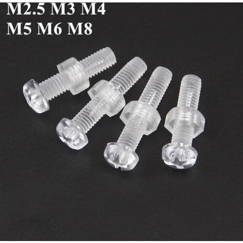 M2.5-M8 Acrylic Clear Screw Nut Combination Transparent Plastic Phillips Round Head Screw Pan Cross Head Screw Bolt + Nut
