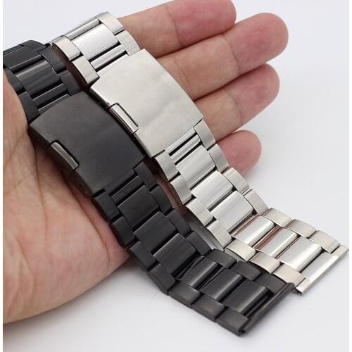 Brushed Stainless Steel Watch Band Strap 18mm 20mm 22mm 24mm 26mm 28mm 30mm 32mm Watchbands for Men Women Black/Silver bracelets