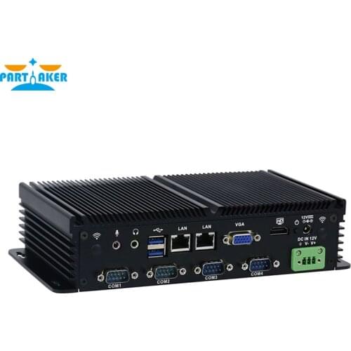 Partaker Linux Mini PC Intel J1900 Dual Lan Fanless Industrial Computer Support GPIO SIM Slot 6 RS232 COM Port For Win 7 Win 10