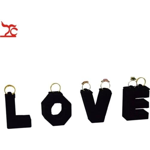 Fashion Jewelry Display Stand Romandic Love Shape Black Velvet 7Pcs Jewelry Ring Organizer Holder Display Stand Set