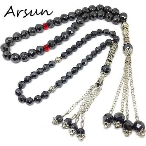 5MM/8MM Hematite Stone Muslim 33Prayer Beads Islamic Allah Prayer Rosary Tesbih Islam Misbaha Free Shipping