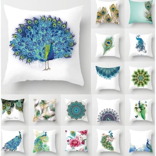 Hand Painted Creative Peacock Print Pillowcase Modern Nordic Minimalism Peacock Feathers Floral Pillow Cushion Cover Home Decor