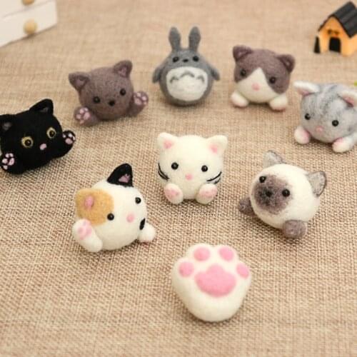 Non-Finished Felt Kit 9 pcs One pack DIY handmade cat animal wool needle felt Handcraft Gift For Friend Children Kids