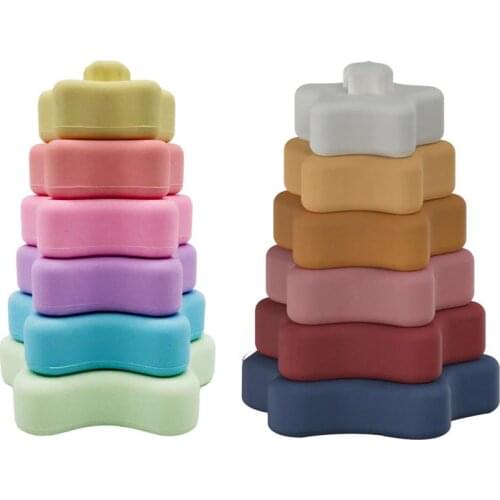 NEW 1Set Baby Toys Sensory Silicone Educational Building Blocks 3D Stacking Babies Rubber Teether Squeeze Circle Toys For Infant