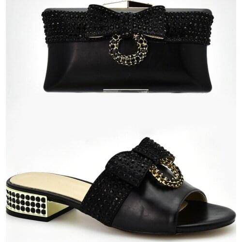 Latest Italian Shoe and Bag Set Decorated with Rhinestone Luxury Shoes Women Designers Sales In Women Matching Shoes and Bag Set