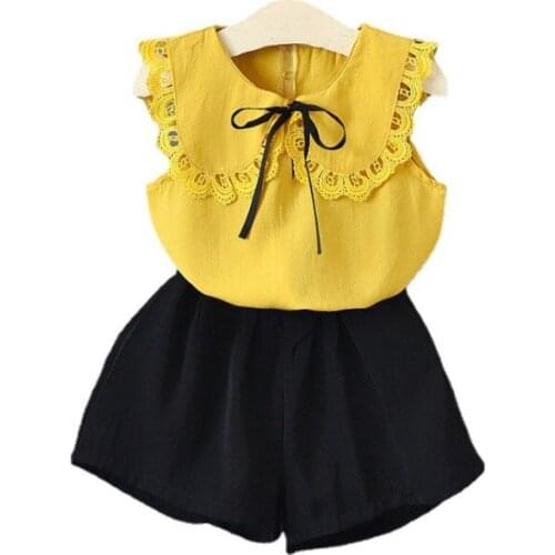 New Summer Children Cute Clothes Baby Girls Lace Vest Shorts 2Pcs/sets Kids Casual Clothing Suits Toddler Cotton Sportswear