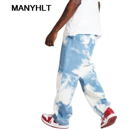 New Mens Clothing Straight Tie-dye Denim Trousers Hip-hop Style Fashion Casual Loose Jeans Streetwear Men Cargo Pants