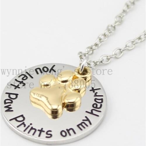 2015 New arrival"Pet Loss Jewelry"You Left Paw Prints on My Heart " Necklace Pet lover Memorial Jewelry Gold Paw Print necklace