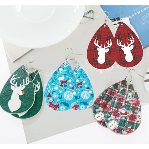 New Christmas Elk Snowman Earrings Double-Sided Pendant Leather Earrings Drop-Shaped Earrings Female Fashion Jewelry Gifts