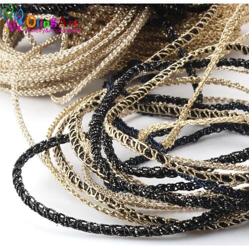 OlingArt Dia 2.5mm/4mm 5M/lot Black PU leather rope nylon gold thread /cords DIY shoes / hat / bag /jewelry making /hand made