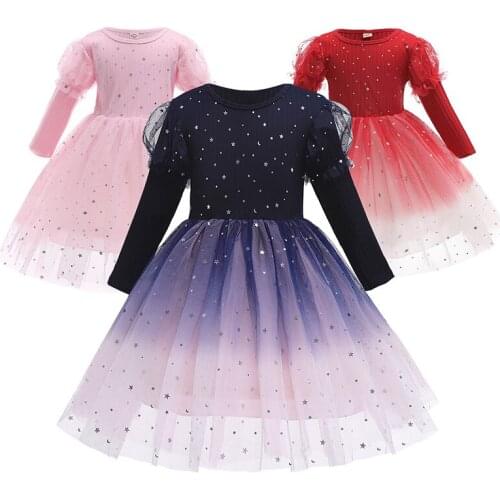 Sequined Flower Girls Christmas Dress Elegant Children Birthday Party Dresss Autumn Long Sleeve Girls Wedding Gown Vestido