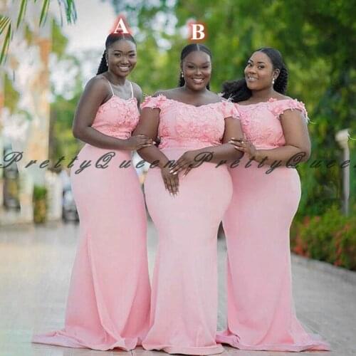 Pink Bridesmaid Dresses With Appliques Off Shoulder Plus Size Women Long Wedding Party Dress Gown